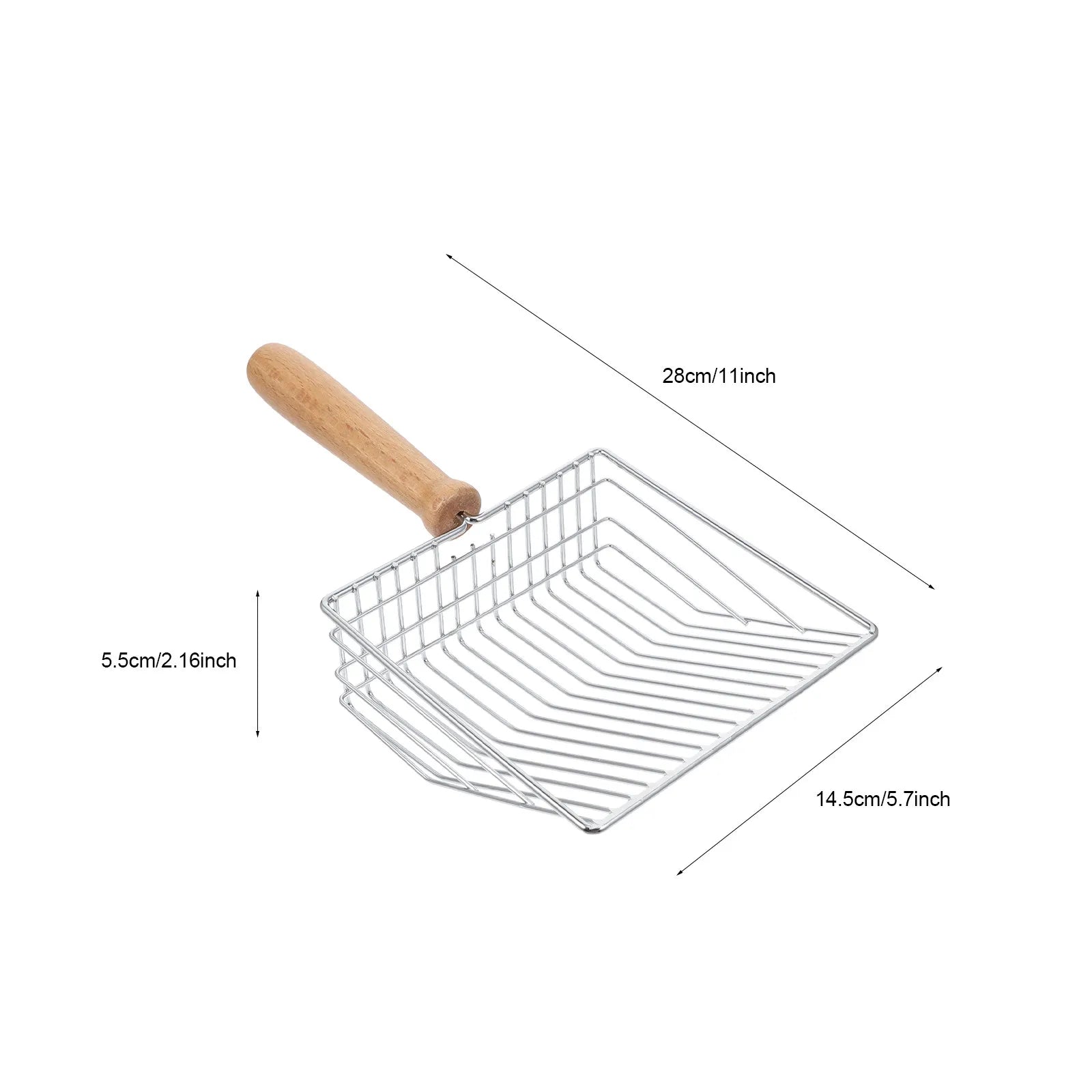 High-grade Stainless Steel Wood Handle Cat Litter Scoop Ergonomic
