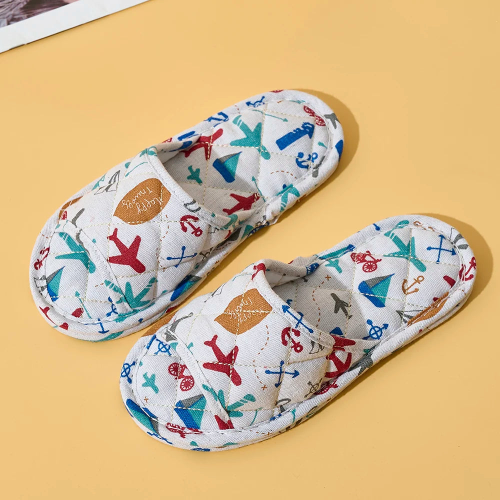 Indoor Home Slippers Soft Cotton Floral Floor Shoes Antilip Bedroom