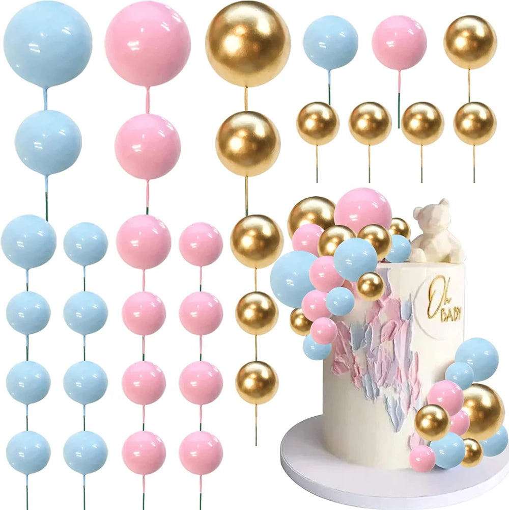 Ball Cake Toppers Colorful Pearl Decorations Birthday Wedding Baby Zpaxo blue pink