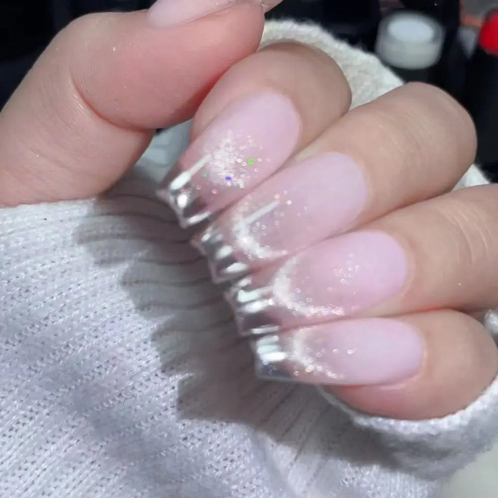Manicure Long Almond Ballerina False Nails Flowers Glitter French Zpaxo JP3318