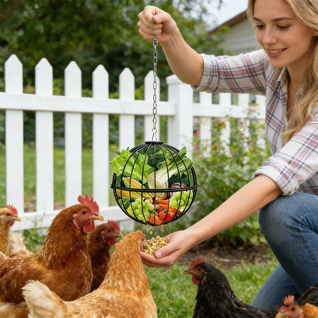 Chicken Feeders Adjustable Height Hen Food Dispenser Hangable Metal