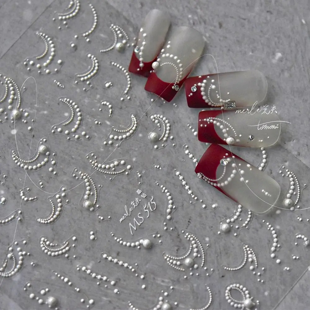 French Tips Nail Stickers 3D Pearl Lines Sliders Decals Manicure Zpaxo