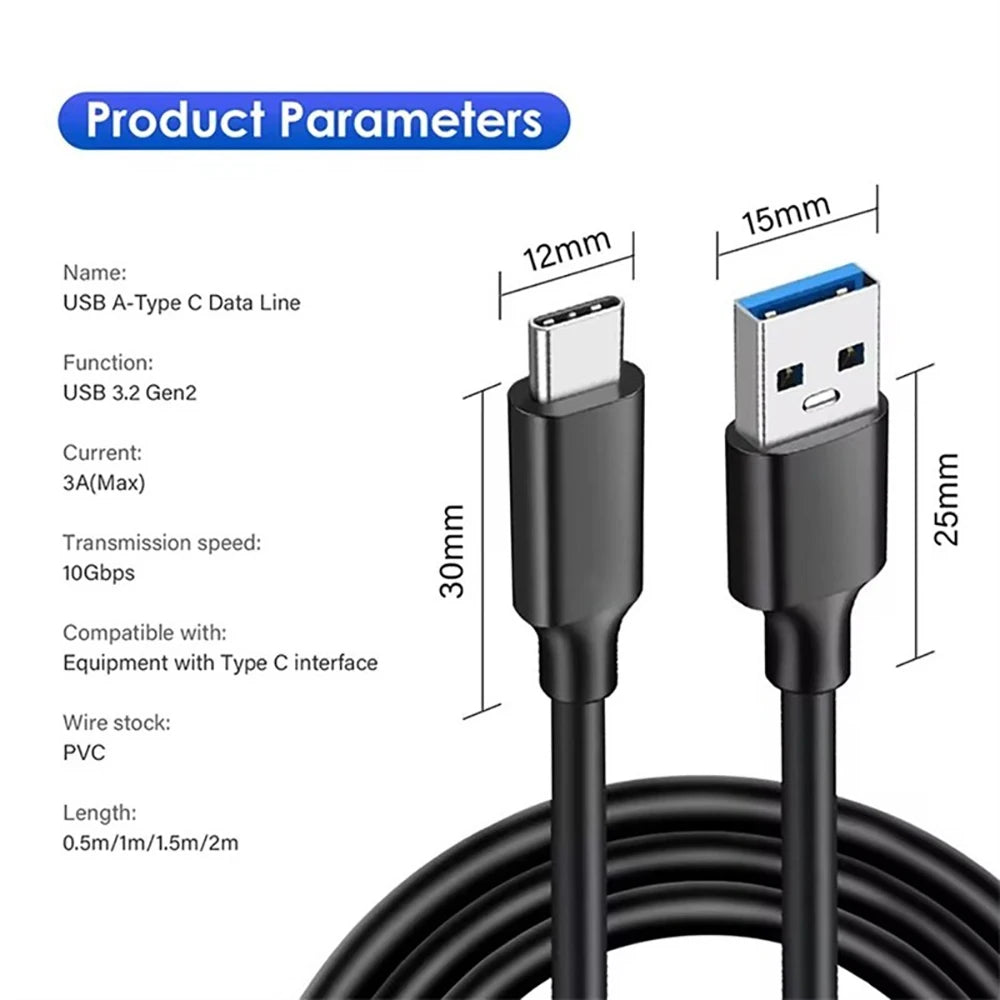 10Gbps USB 3.2 Type-A to USB-C Cable – 60W Fast Charging USB Data Cable Zpaxo