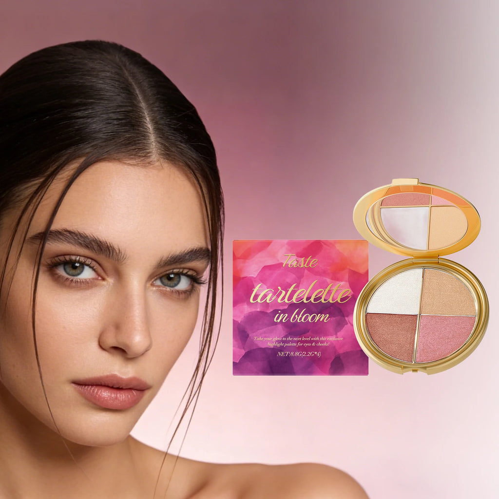 4-Color Highlight Powder Blush & Eye Shadow Palette | Natural Glow Eye Shadow Palette Zpaxo