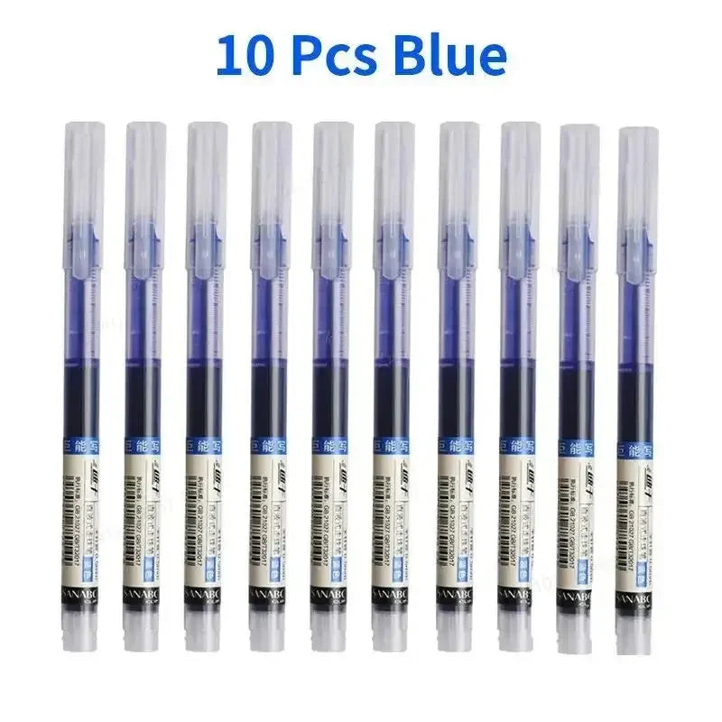 10PCS High Quality Needle Type Gel Pens Black Blue Red Ink Straight Liquid Pen Kawaii Stationery School & Office Supplies Zpaxo 10pcs Blue