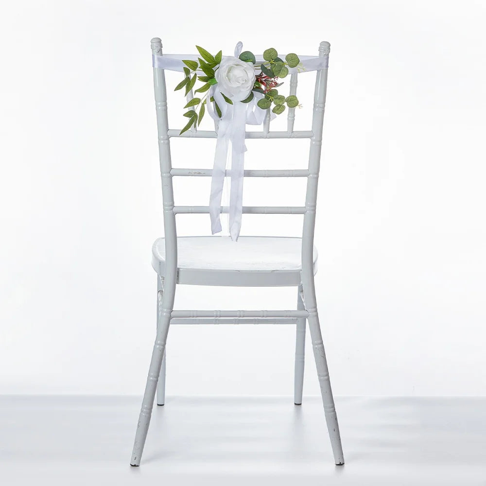 Wedding Pew Chair Decoration – Artificial Rose & Ribbon Garland