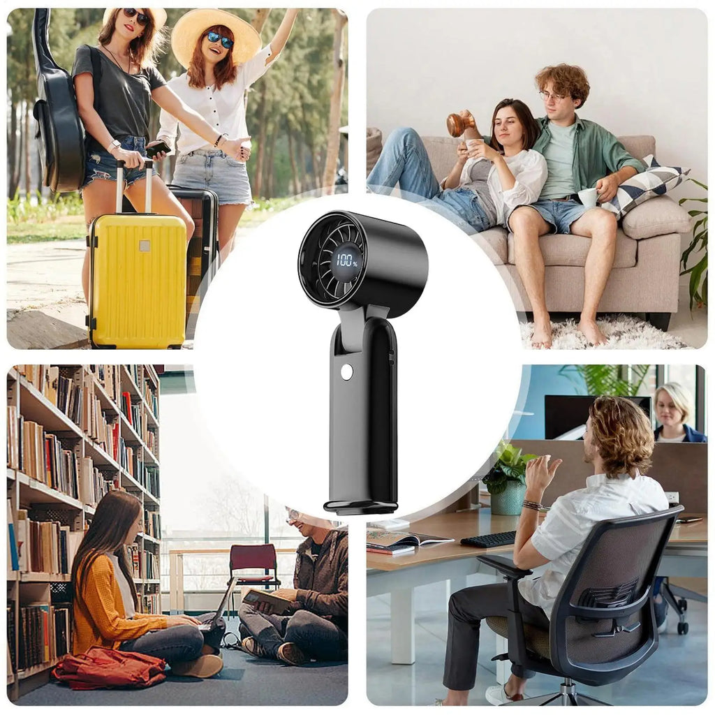 Small Handheld Fan Rechargeable 100-Speed Low Noise Turbine Desk Ventilation Tool Foldable 3600mah USB Rechargeable Personal Fan Zpaxo