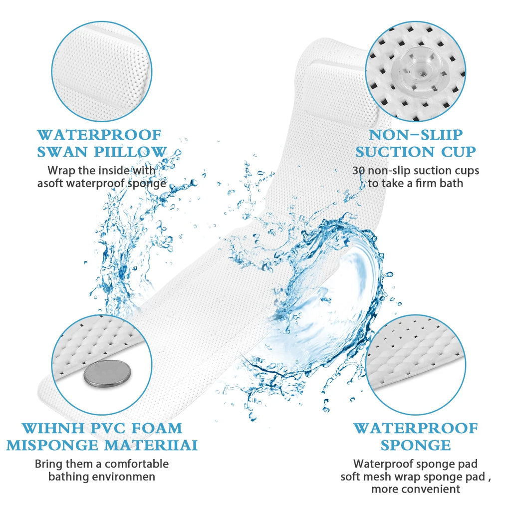 Non-slip Bathtub Cushion Mat with Suction Cup Full Body Rest Bath Pillow SPA Neck Cushion Hangable Bathroom Safety Accessories Zpaxo