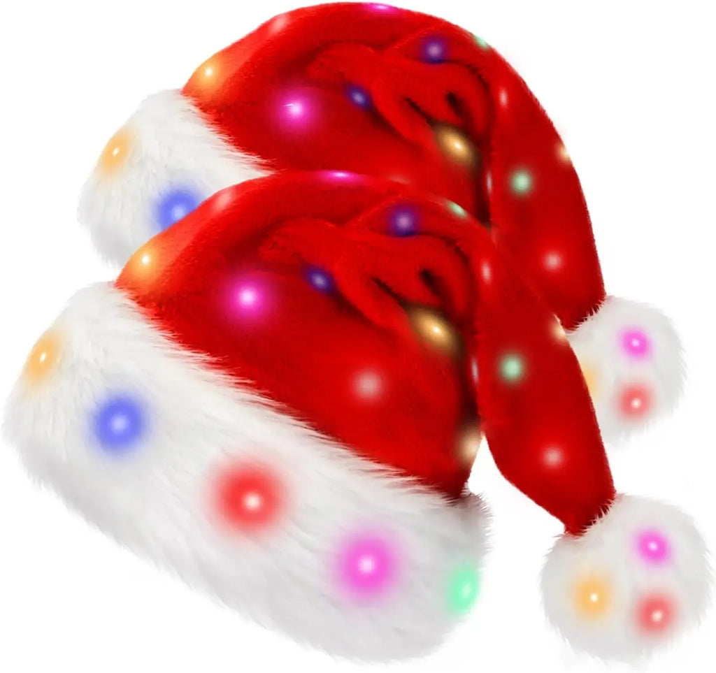 Glowing Red Christmas Hat Light Up LED Santa Adult Holiday Parties