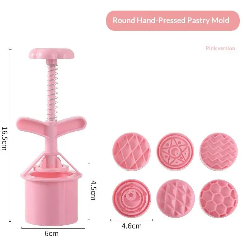 DIY Baking Mold 1Set Valentine's Day Cookie Stamp Flower Mooncake Mold Spring Pastry Cake Decorating Tool Hand Pressure Home Zpaxo round Pink