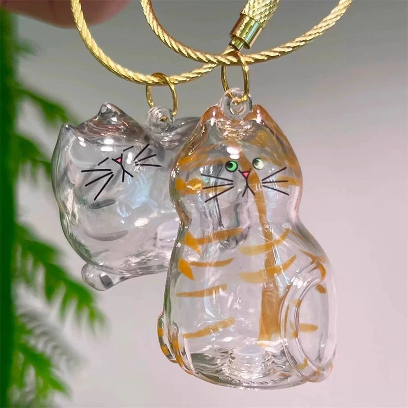 Memorial Keychain Cat Hair Storage Container Cute Cat Shaped Keyring Portable Handmade Key Chain DIY Keychains Accessories Zpaxo