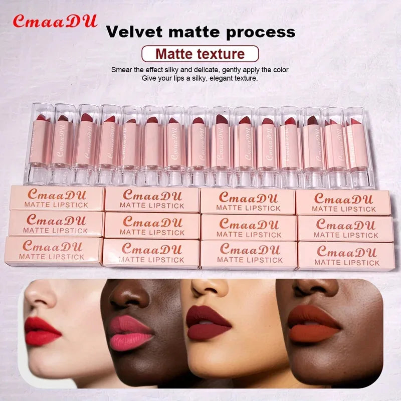 1 Pcs Matte Lipstick Velvet Matte Lipstick Long-Lasting Non-Stick Cup Waterproof Moisturizing Lip Gloss Fashion Classic Shades Zpaxo