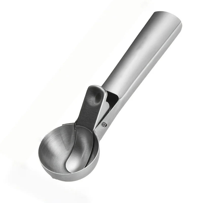 Stainless steel ice cream scoop with trigger for non-adhesive smooth scooping of frozen yogurt, fruit, melon balls, kitchen util Zpaxo Silver