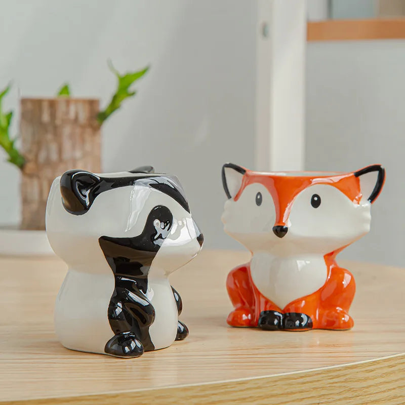 Mini Flower Pot Home Office Decoration Crafts Ceramic Cartoon Animal Flowerpot Decoration Planter Zpaxo