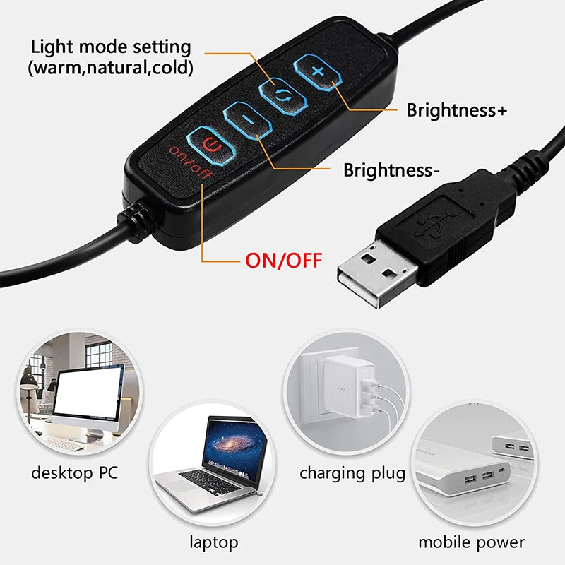 LED Ring Selfie Light Dimmable Photography Lighting USB Charge Lamp