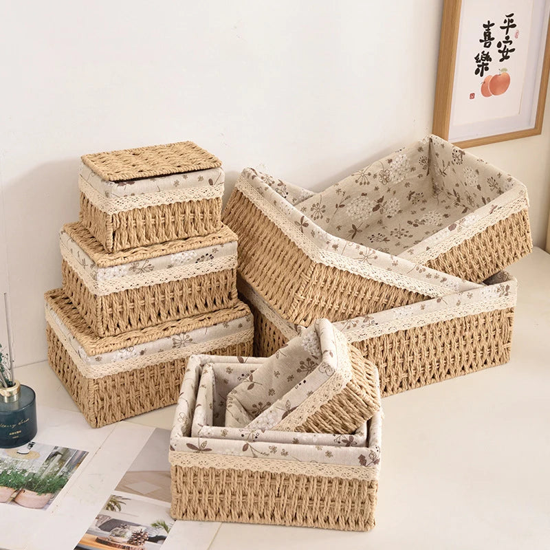 Multi-Purpose Storage Basket Imitation Rattan Desktop Sundries Organizer Cosmetics Snack Basket Home Decoration Zpaxo