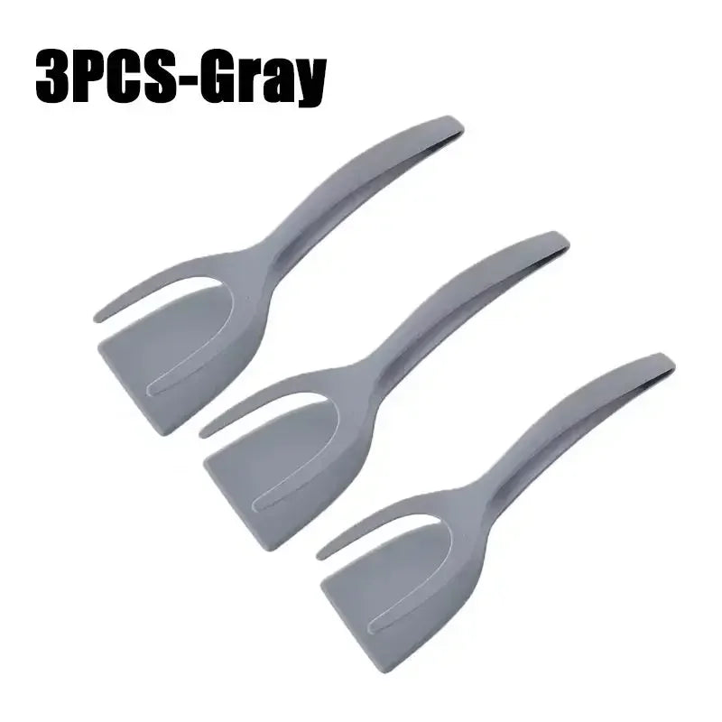 2-in-1 Egg Spatula Tongs Cooking Utensils Kitchen Accessories Pancake Cooking Machine Flip Pliers Nylon Clip Gadget Tools Zpaxo 3PCS-Gray