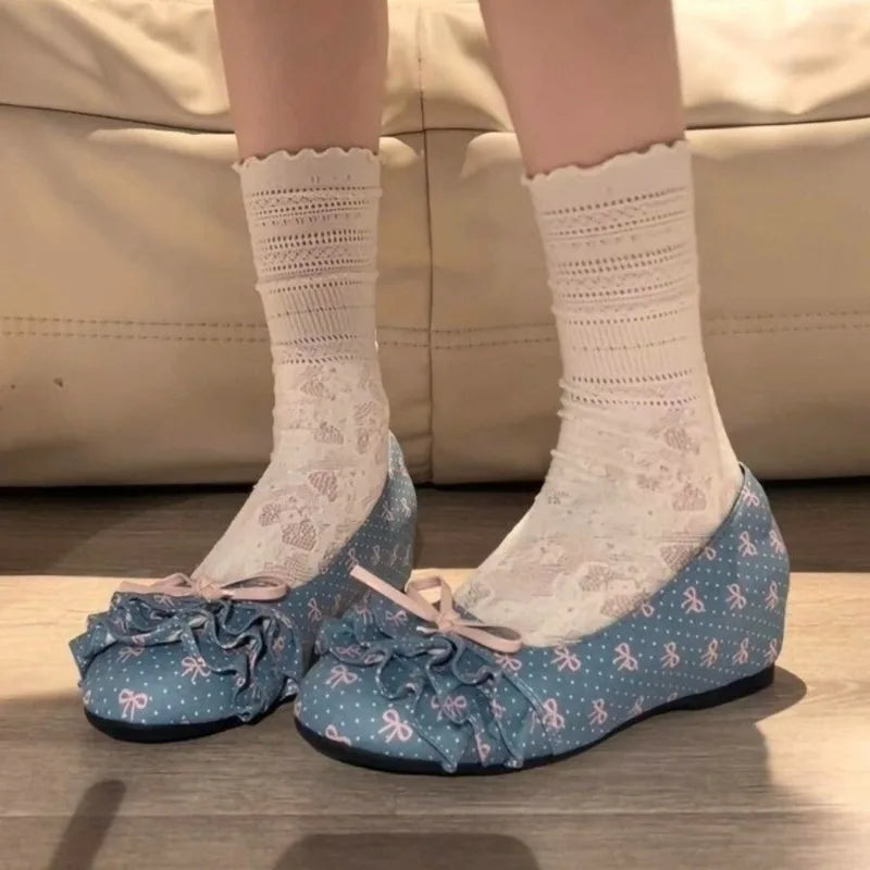 Polka Dot Mary Jane Shoes Women Sweet Ruffle Internal Elevation