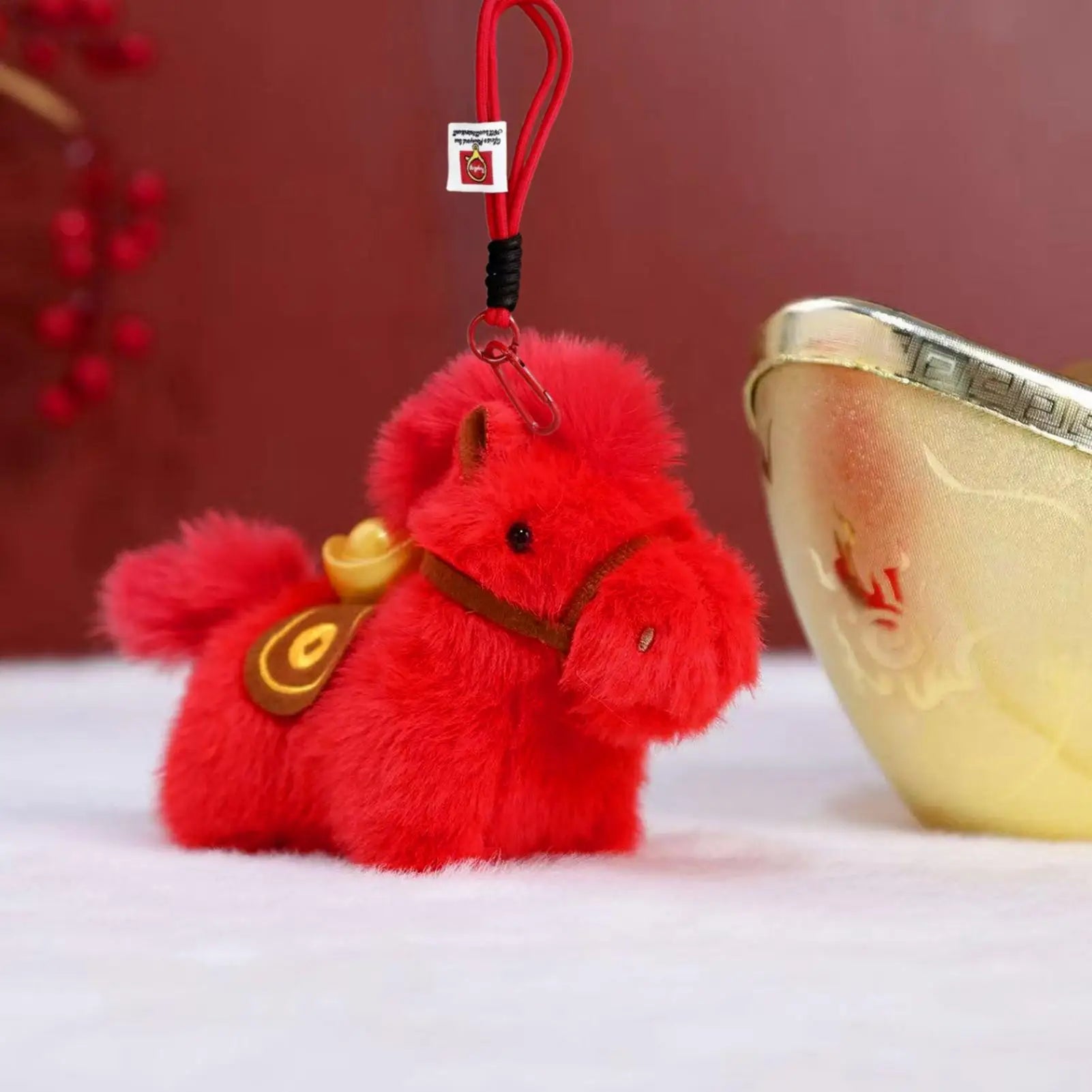Horse Plush Keychain Chinese Year Red Pendant Soft Animal Keyring