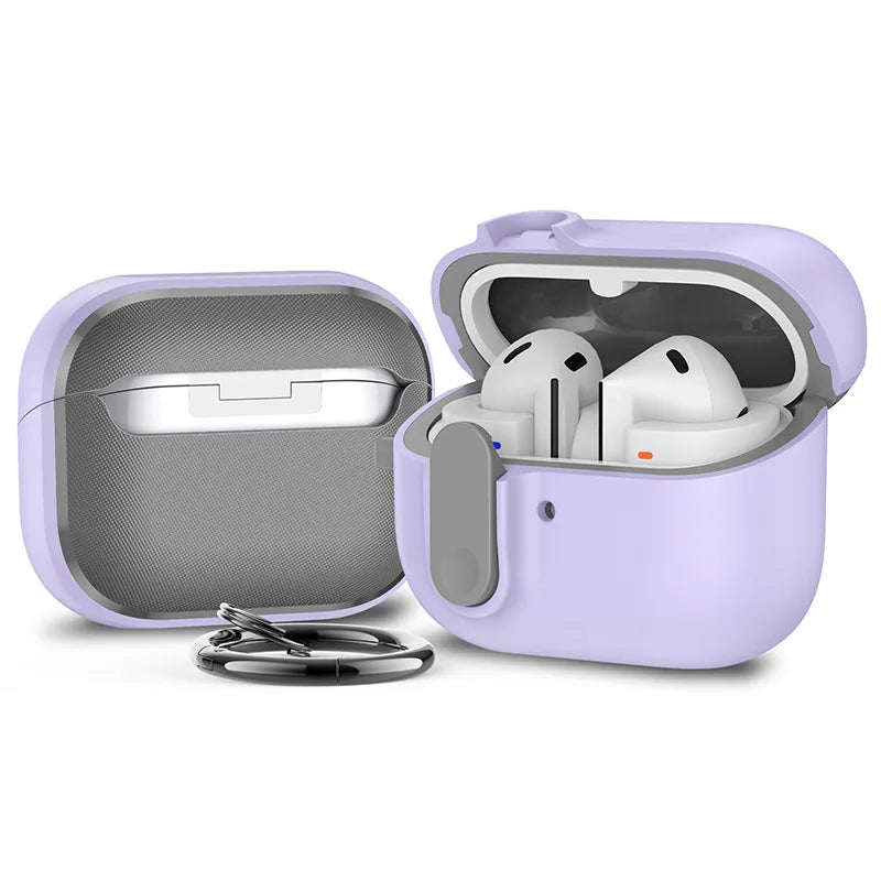 Secure Lock Case Samsung Galaxy Buds 3 Keychain Shockproof Protective Zpaxo Purple For Buds 3 Pro