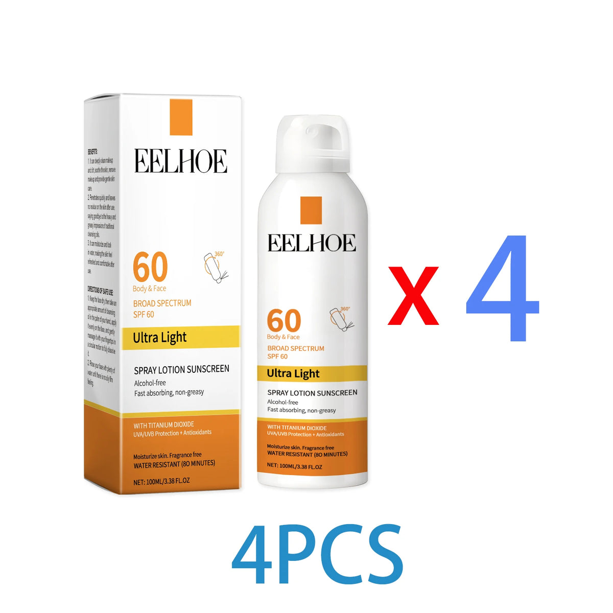 Moisturizing Sunscreen Spray SPF 50 PA+ Lightweight Non-Greasy Hydration Mist for Sensitive Skin Daily UV Protection Makeup Base Zpaxo 4PCS