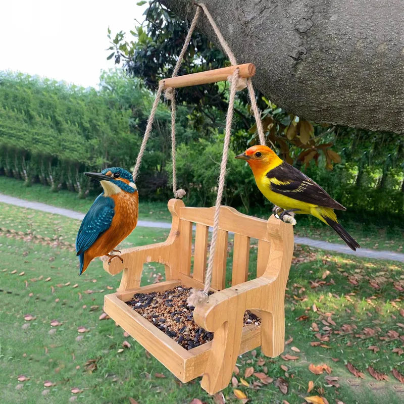 Outdoor wooden bird feeder automatic hanging pet chair feeder balcony villa garden bird feeding system Zpaxo