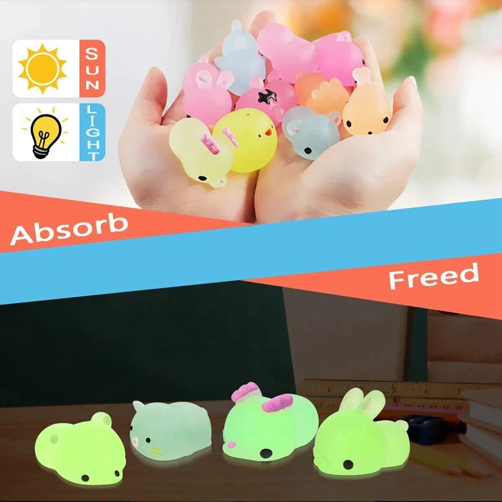 12 Kids Animals Toys Glow Dark Party Favors Stress Relief Squishy