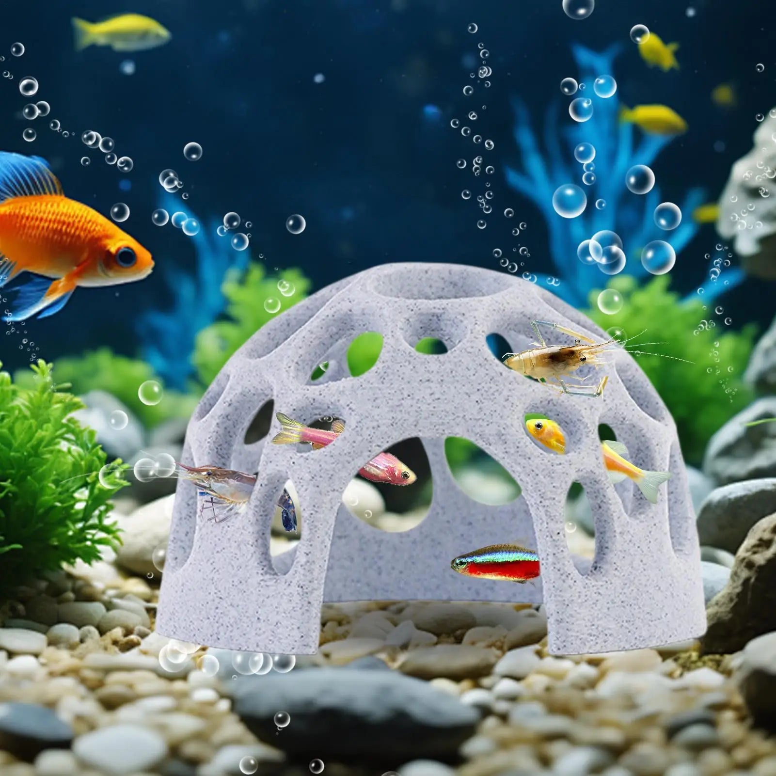 Aquarium Cave Shrimp & Fish Shelter – Marble 3D Hide Decor Aquarium Cave Decor Zpaxo