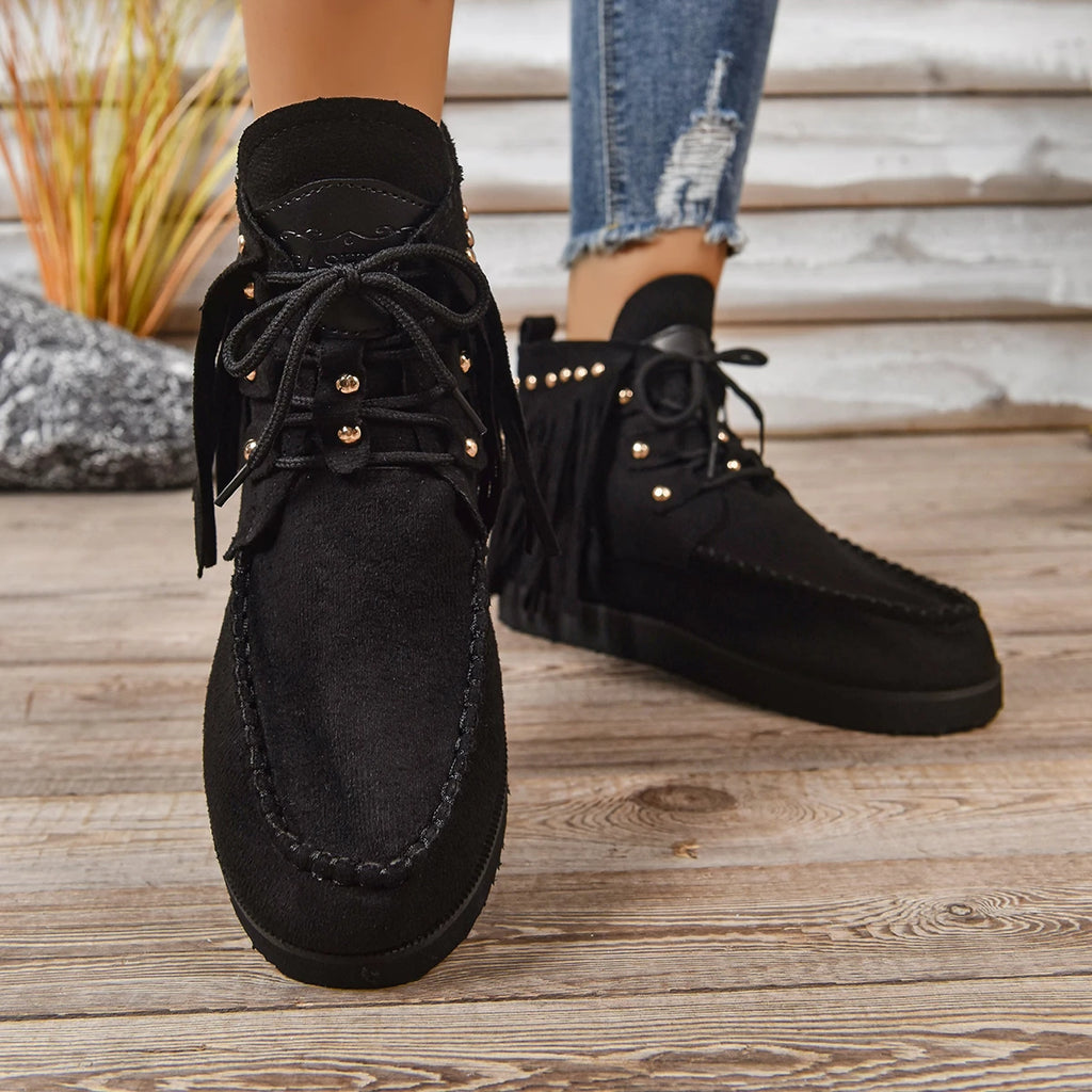 2025 New Women Ankle Boots Round Toe Snow Boots Ladies Retro Outdoor Casual Shoes Fringe Winter Comfortable Luxury Women Shoes Zpaxo