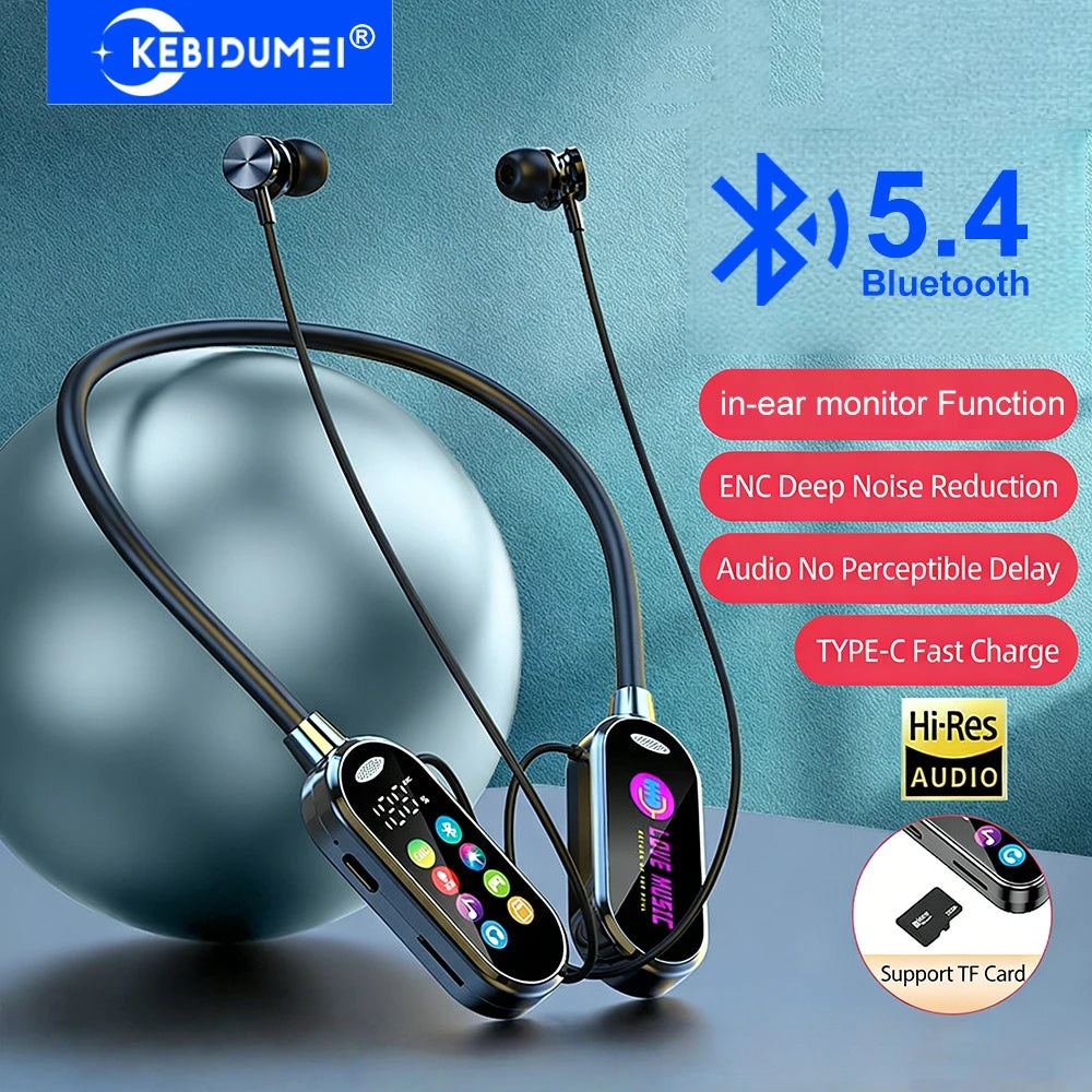 KEBIDUMEI Bluetooth 5 4 Earphones Neckband Headphones Screen Wireless