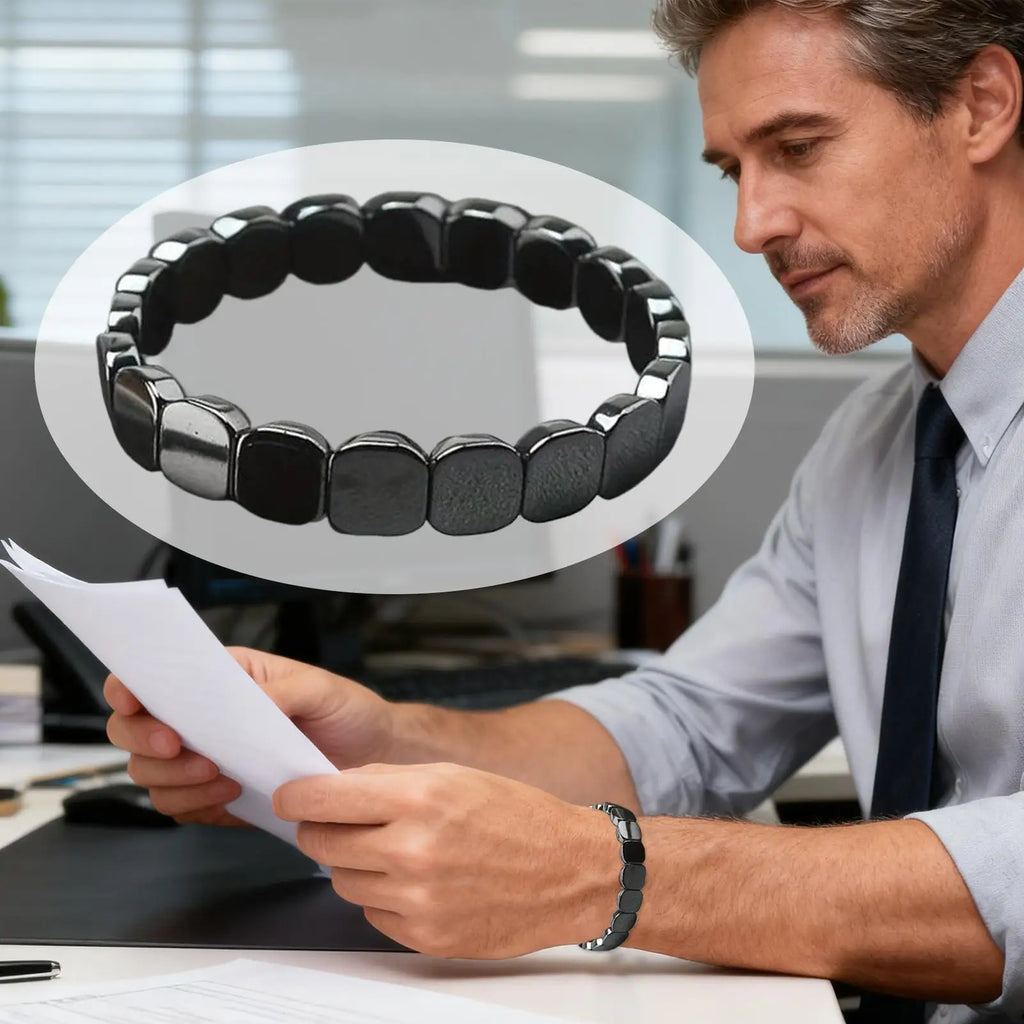 Magnetic Hematite Bracelet Men Natural Stone Bead Adjustable Therapy
