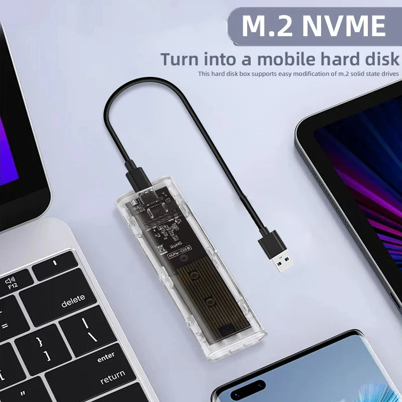 M.2 NVME PCIe NGFF SATA Dual Protocol SSD Case Clear USB Type C 10Gbps PCI-E M2 SSD Transparent External Enclosure Hard Disk Box Zpaxo