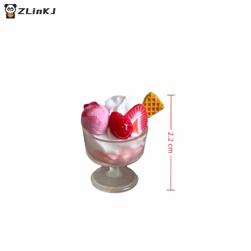 Miniature Dollhouse Food Toy Strawberry Ball Pink Ice Cream Cup Model Zpaxo
