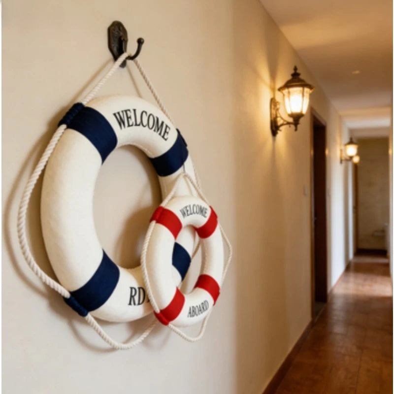 Red Blue Life Buoy Decor 5 5'' Nautical Statue Home Room Desktop