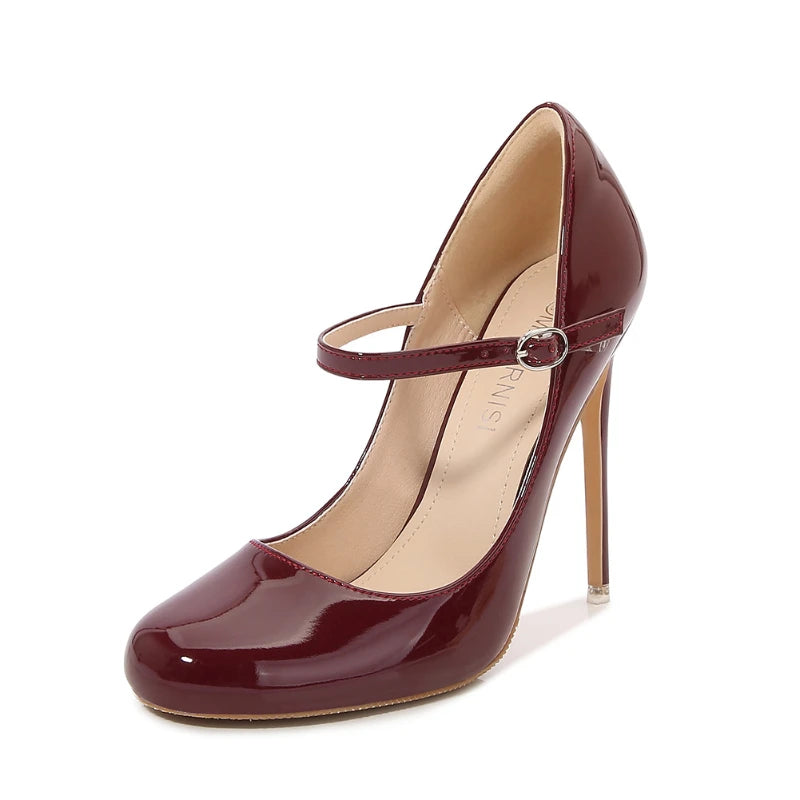 Round-toe Wristband Heels Daily White-collar Drag Catwalk Fashion Zpaxo 091-1 Wine Red 46 China Mainland