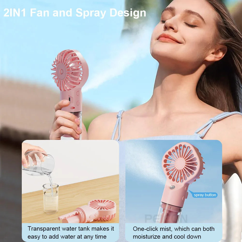 Mini Handheld Fan Portable Water Spray Mist USB Rechargeable Personal