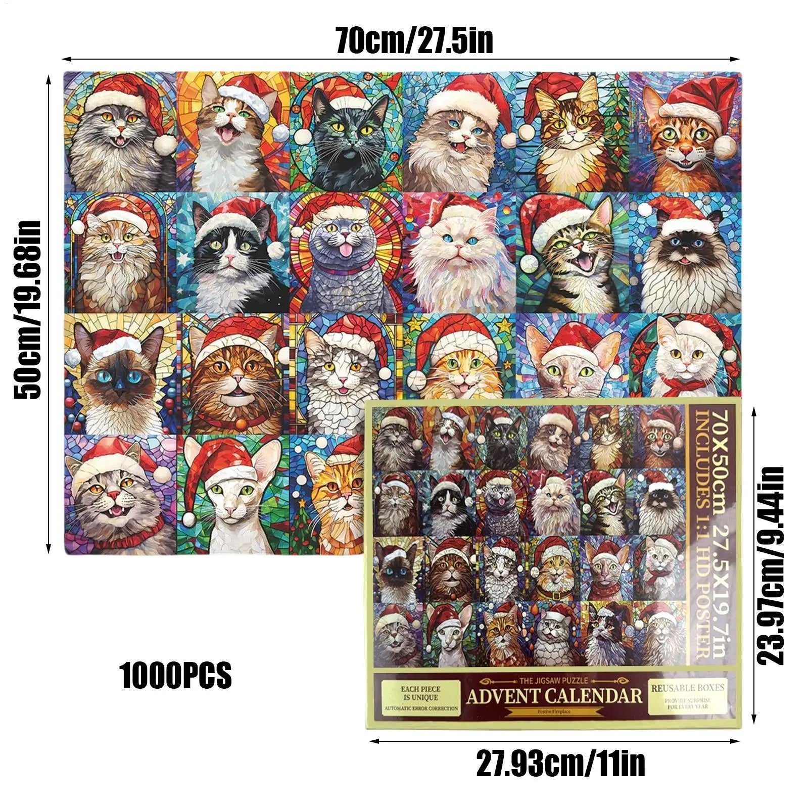 Christmas Advent Calendar Jigsaw Puzzle 1000 Cat Animal 24 Days