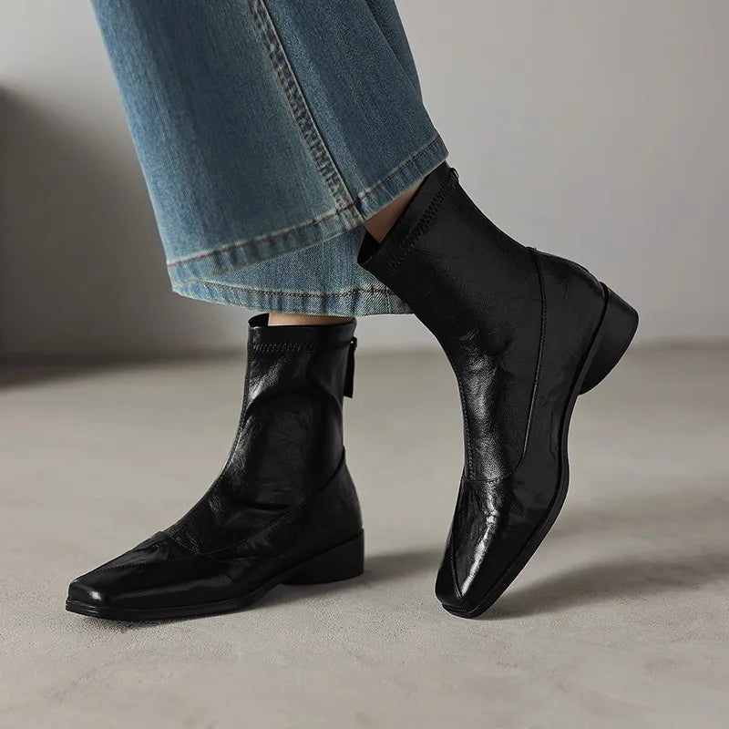 Block Heel Booties Women 2025 Fall Winter Retro Platform Heightened