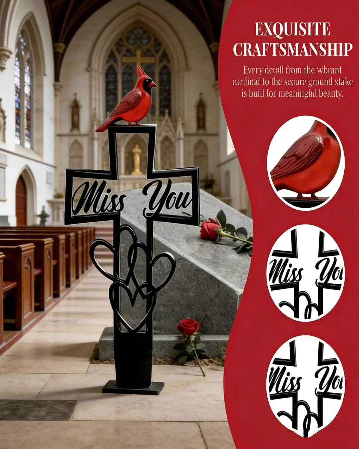 Metal Cemetery Memorial Plaque | Cross Cardinal Heart Garden Stake