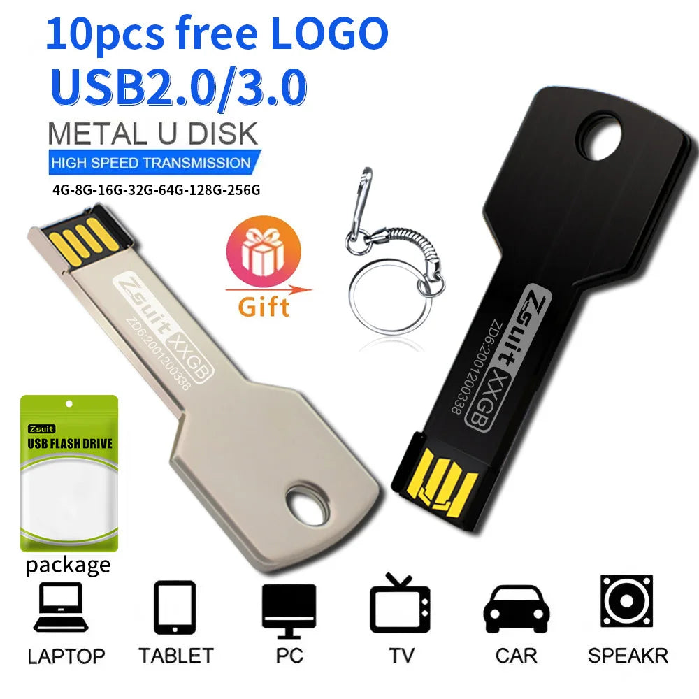 ZSUIT YS 10pcs Custom logo Key 32GB 64GB USB Flash Drive 2.0 Pen Drive 8G 16G Engrave Gifts Memory Stick for Car Storage U Disk Zpaxo