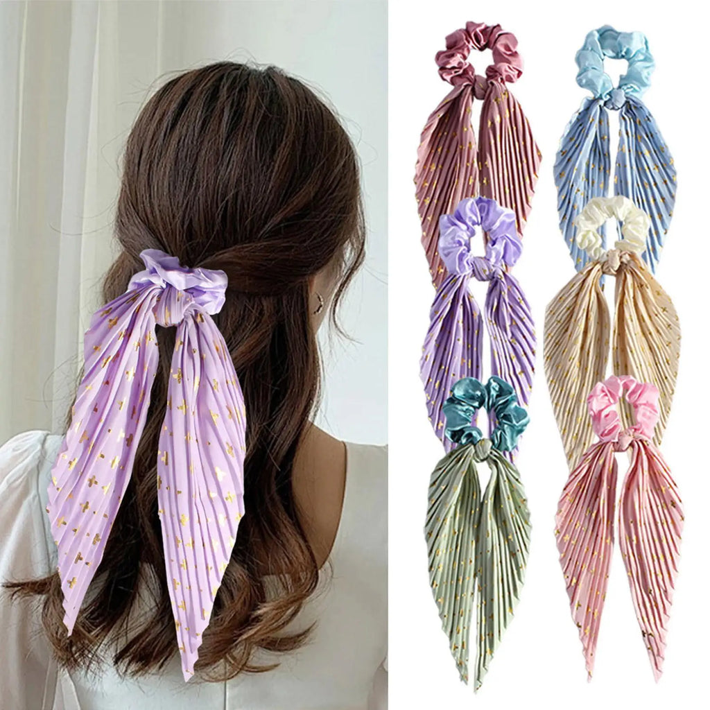 1PC Flower Print Bow Satin Long Ribbon Ponytail Scarf Tie Scrunchies Women Girls Elastic Bands French Headdres Hair Accessories Zpaxo