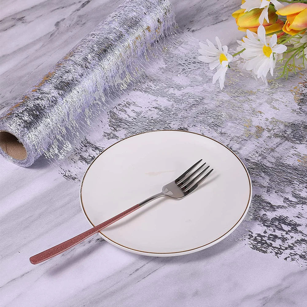 Metallic Gold Table Runner 300*28cm Sequin Glitter Foil Mesh Roll Tablecloth Party Wedding Birthday Table Decoration Zpaxo
