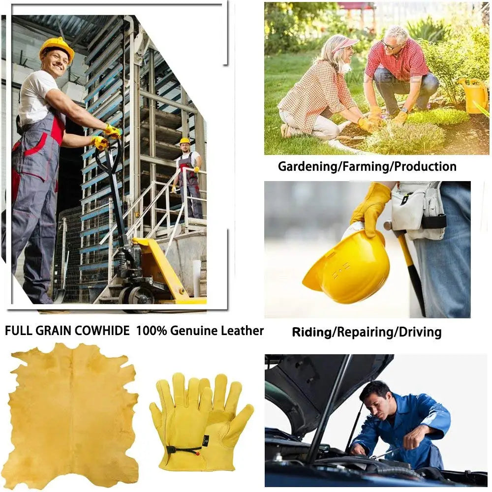Cowhide Work Gloves Leather Motorcycle Driver Cycling Outdoor Sports Racing Security Protection Safety Yellow Riding Glove Zpaxo