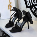 Patent Leather Square Toe Heel Sandals Large Bow Detail Ankle Strap Zpaxo 1297-3H102M Black 37(insole 23.1cm) China Mainland