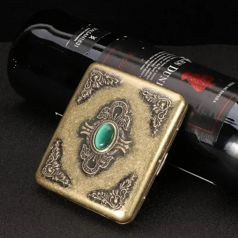 Vintage Relief jade Capacity 20pcs Cigarette Storage Case Pocket Metal Cigarettes Holder Vintage Relief Feather Men's Gifts Boxs Zpaxo