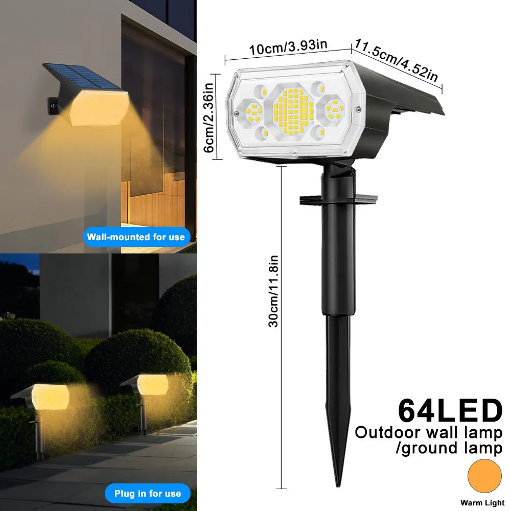 1-2PCS 52LED Solar Spot Lights Outdoor IP65 Waterproof 3 Lighting Modes Landscape Wall Lamp for Garden Yard Tree Lawn Pathway Zpaxo 64LED Warm White 1pc