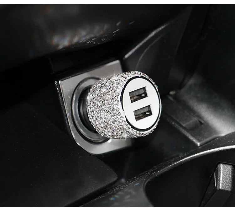 Dual USB Port Car Charger Safety Hammer Design Handmade Rhinestone Zpaxo white China Mainland