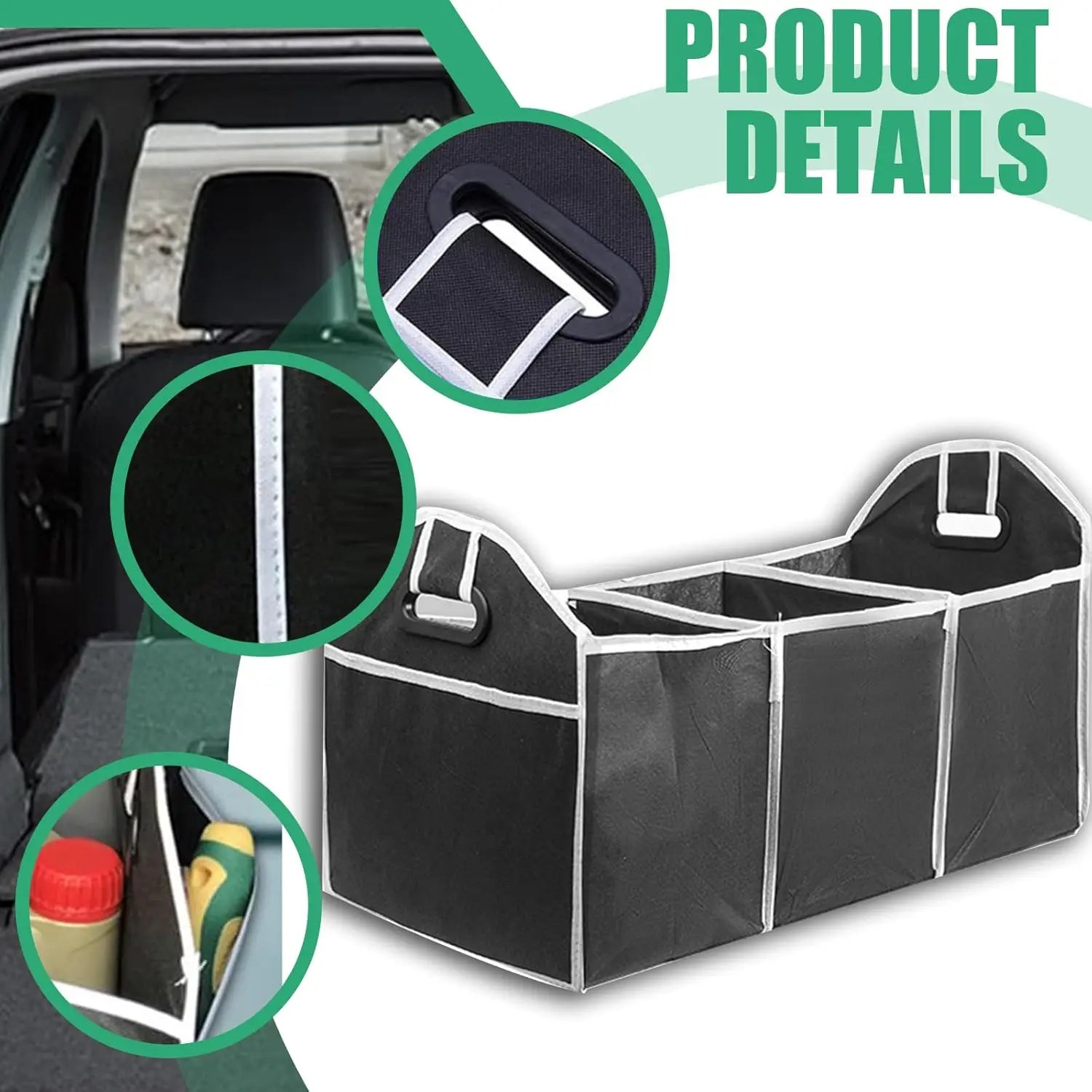Foldable 3-Compartment Car Trunk Organizer | Cargo Storage Bag