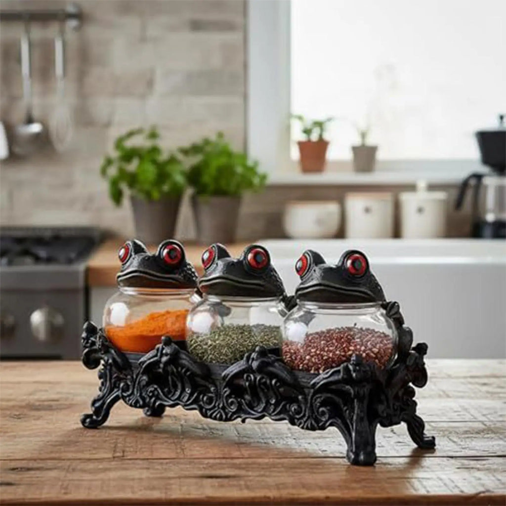 Seasoning Jars Frog Design Salt Pepper Organization Canister Apothecary Jar with Lids for Kitchen Pantry Cabinet Counter Food Zpaxo