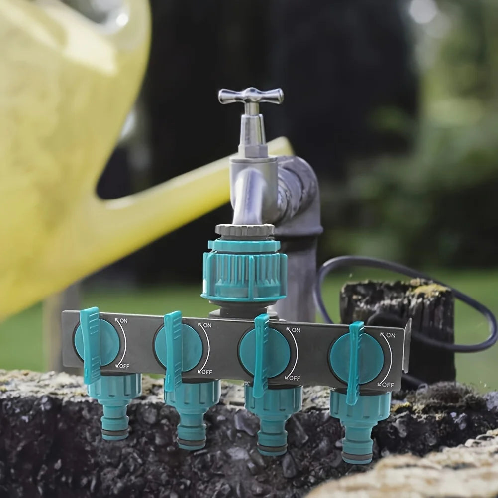 4-Way Garden Hose Splitter 1 3 4 2 Threads Durable ABS Watering